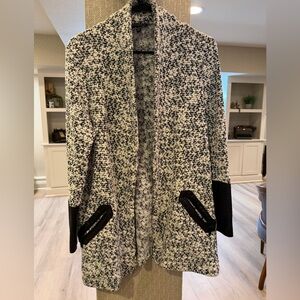 Conrad C Shimmer Knit Sweater Coat - Faux Leather Trim - Oversized XS/S/M